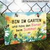 2D Flat, 1pc "Listening To Bees Buzzing in The Garden" Aluminium Sign 8x12 Inch - German Garden Quote, Watercolor Bee & Floral Design, Whimsical