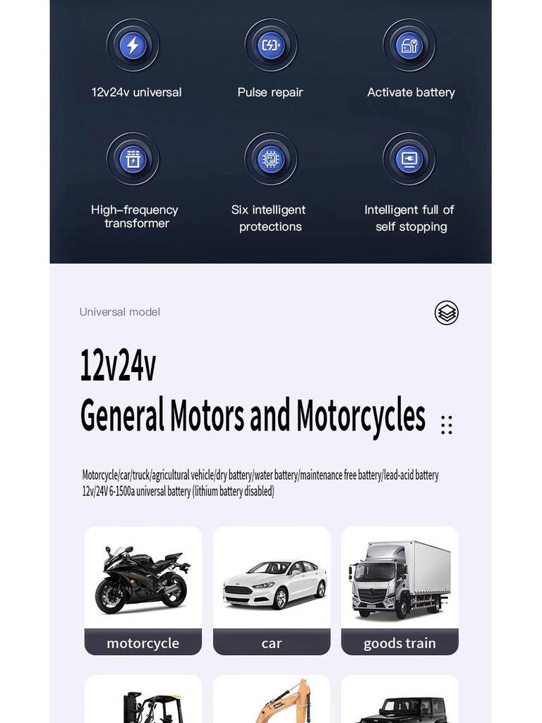 Intelligent High-Power Pure Copper Pulse Repair Charger for 12-24V Motorcycle Batteries
