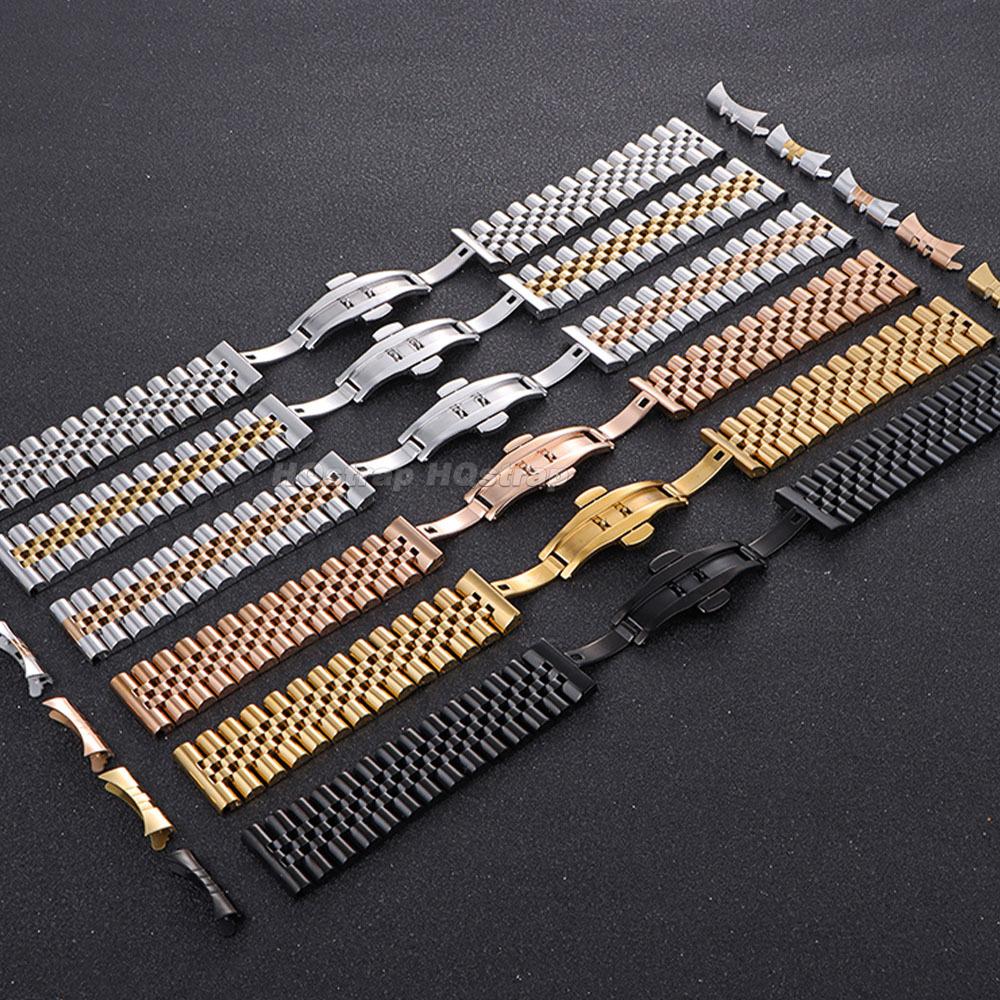 12/13/14/16/17/18/19/20/21/22mm Stainless Steel Watch Band for Rolex Curved End Flat Metal Bracelet Folding Buckle Wrist Strap