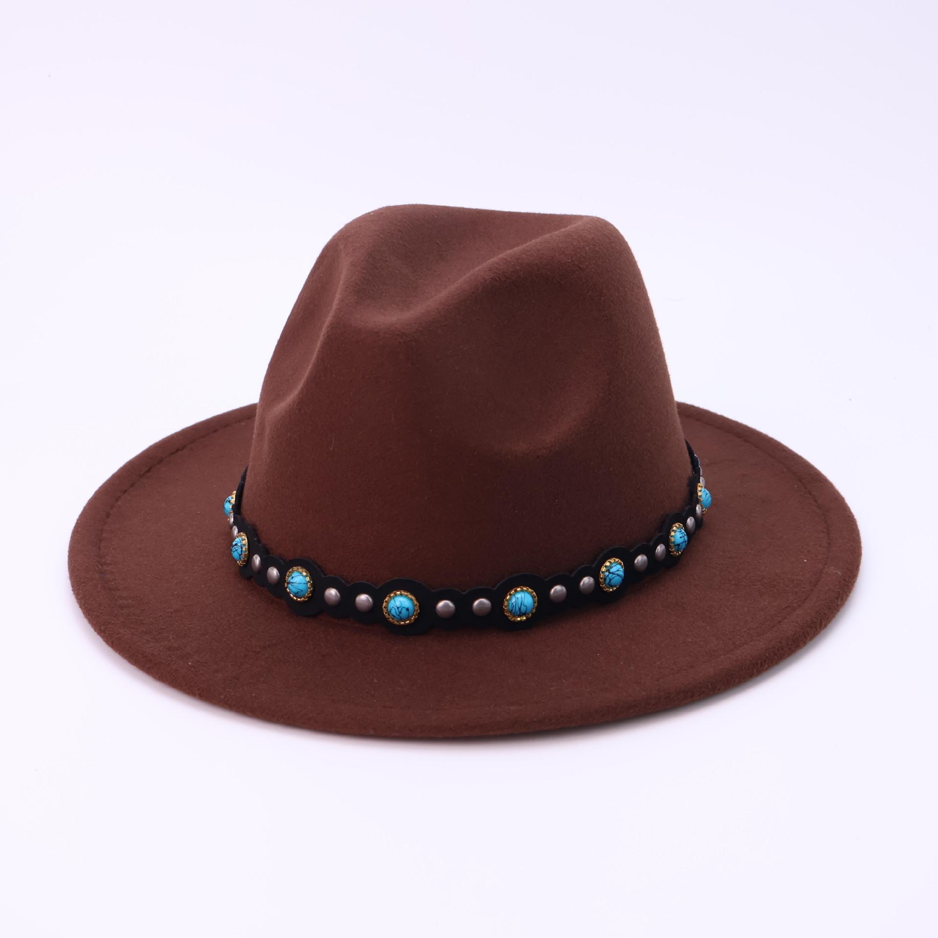 

Casual Top Hat Men S And Women S Black Woolen Jazz Hat Versatile Cowboy Hat M（56-58cm） темно-коричневого кольору