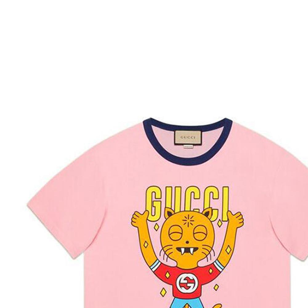 Gucci T-Shirts Men's Pink Crew Neck Moderate Straight Fit 703439-XJEI3-5904