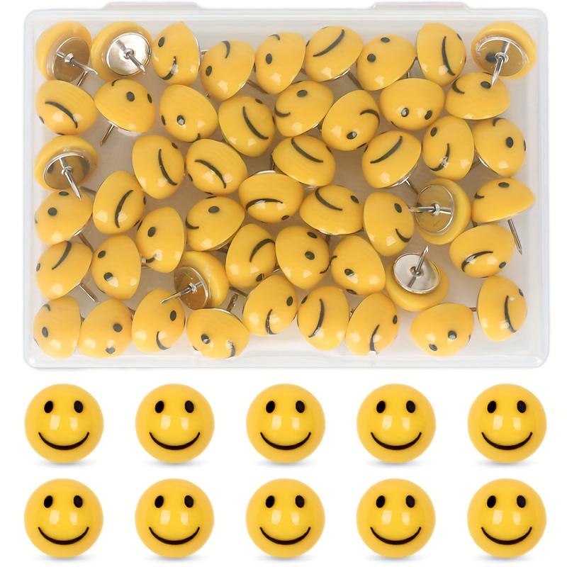 

50pcs Colorful Happy Face Push Pins Thumb Tacks for Cork Board Photo Wall Map Decor Storage Box
