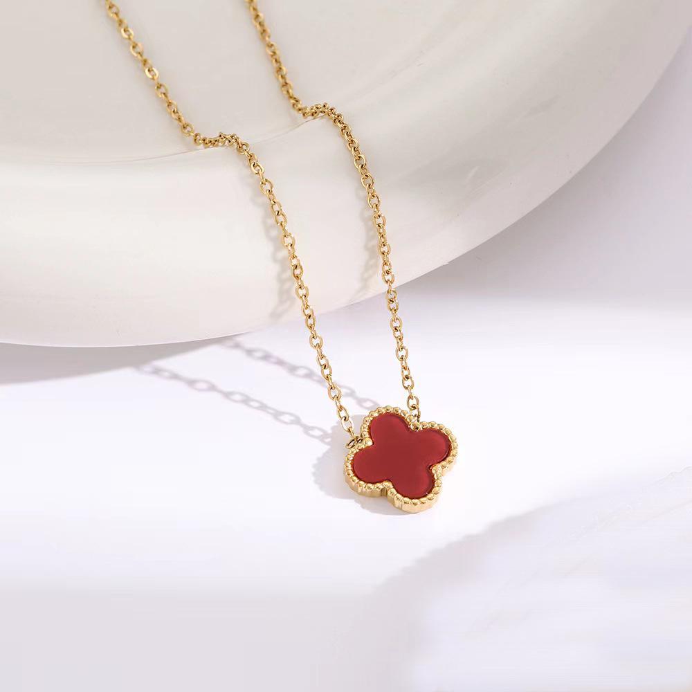 13 mm titanium staal verliest geen kleur ketting dubbelzijdige klavertje vier ketting hoogwaardige luxe dames hanger sieraden