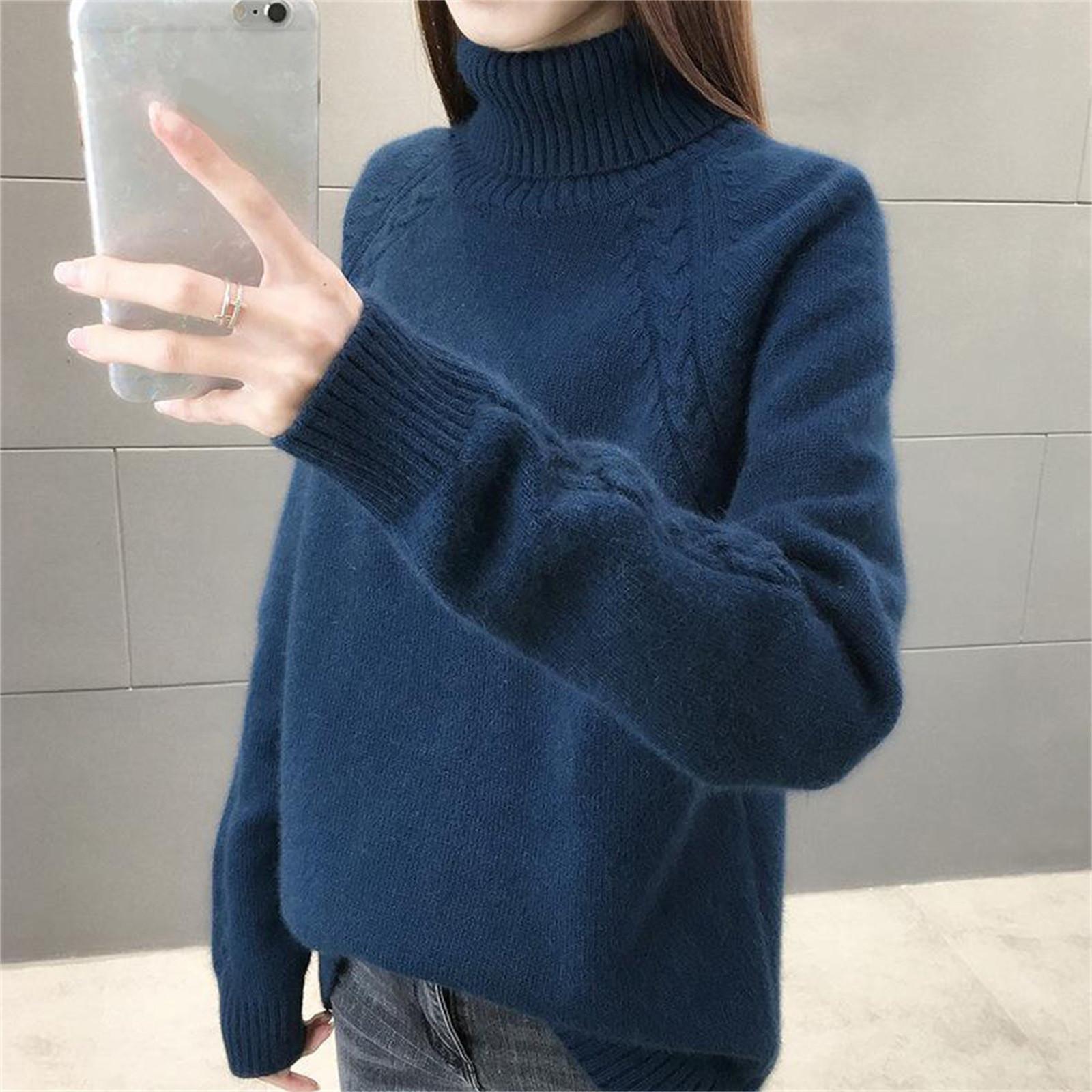 

Модная женская трикотажная нижняя рубашка, однотонный свитер с длинным рукавом и водолазкой, пуловер, топ