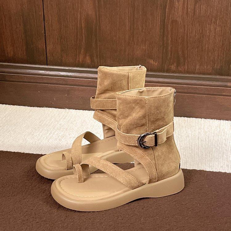 

A large number of spot live broadcast popular zipper cool boots low heel 3cm suede metal sleeve toe rubber casual versatile cool boots 40 хаки