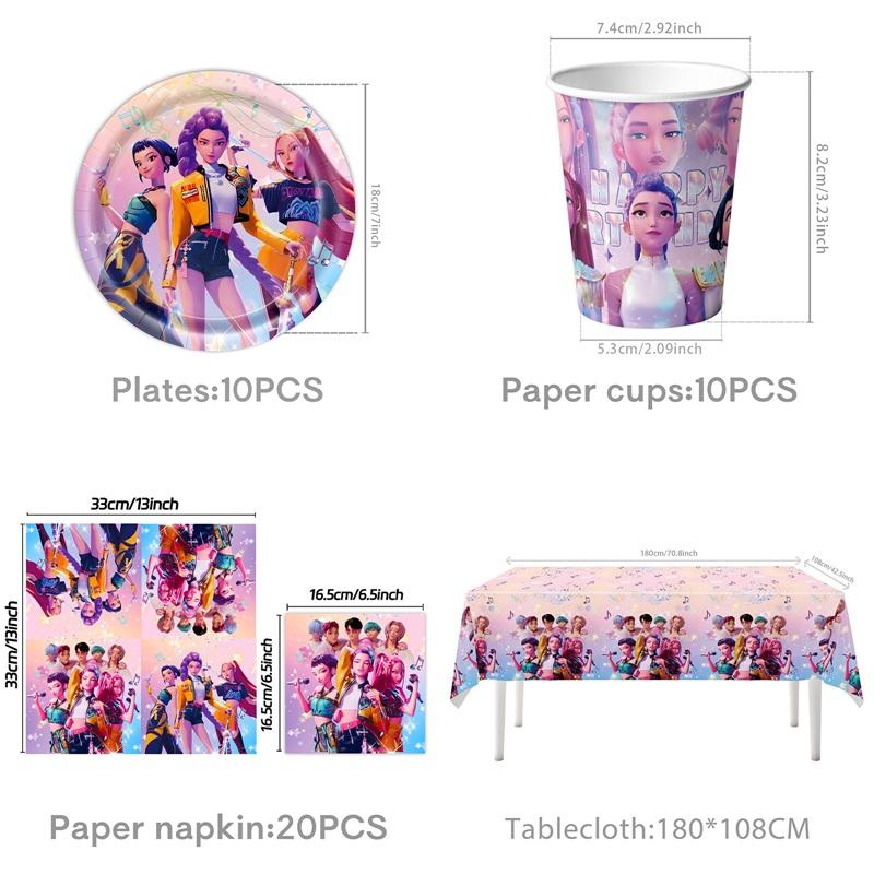 Kpop Demon Hun Theme Party Disposable Tableware Hunter Flag Balloon Caketopper Decor Hunters Group Birthday Party Accessorie