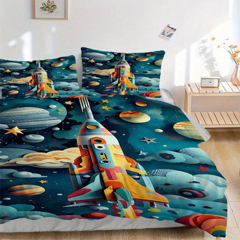 3pcs set Space Adventure 1 Quilt Cover + 2 Pillowcases, All Seasons Bedroom Setting, Perfect for Home and Dorm Decor a190