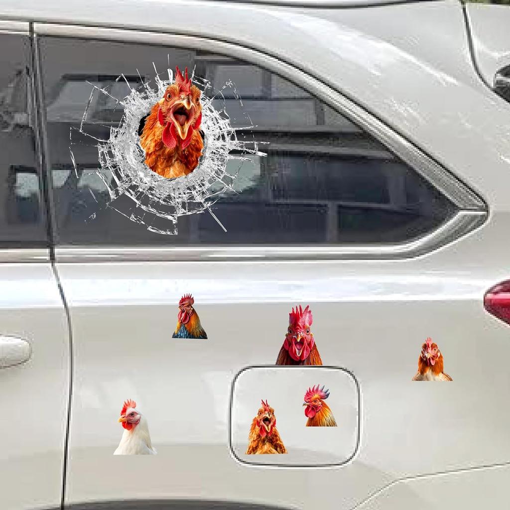 Chicken Car Stickers Funny Chicken Window Decals Poultry Car Bumper Decals 3D Realistic Rooster Decals Funny Car Stickers Funny Farm Animal Chicken