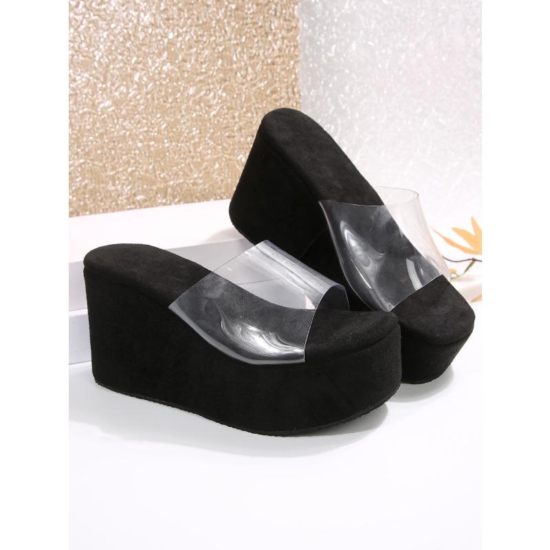 Summer Clear Straps Wedge Heel Sandals for Women 2025 New Arrival Oversized Thick Sole Flat Sandals