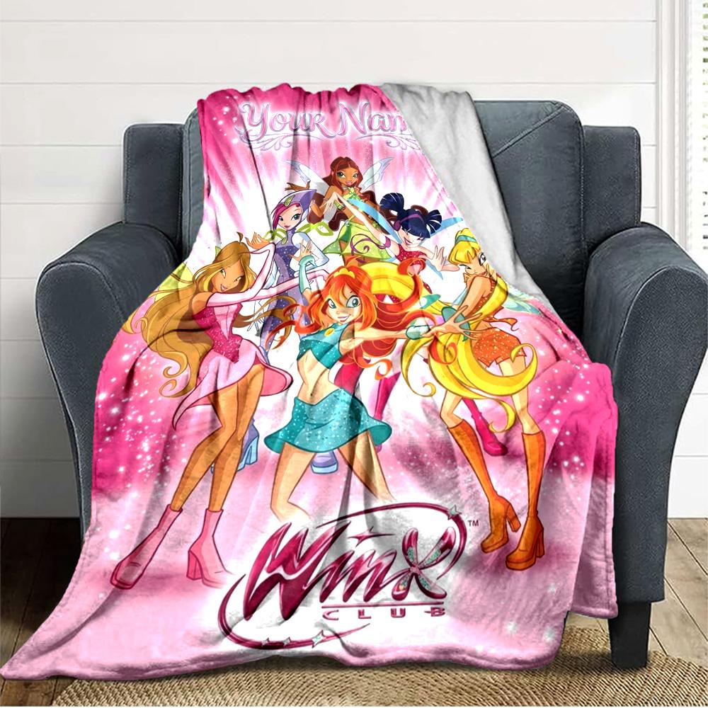 Name Custom Winx Print Flannel Blanket High Quality Warm Comfortable Cover for All Seasons Perfect for Gifts Home Decor