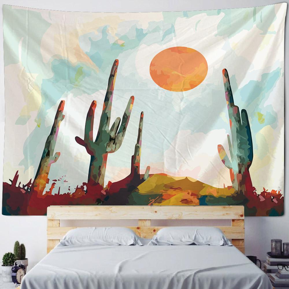 Tropical Plant Tapestry Cactus Wall Hanging Painting Nordic Style Bedroom Fabric Background Decoration Home Sofa Mat Bed Sheet