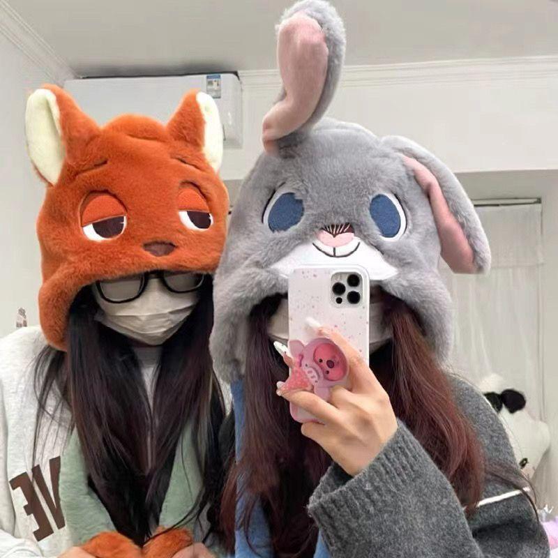 

Zootopia Judy Nick Anime Plush Hat With Movable Ears Winter Warm Cartoon Cap Kawaii Couple Trendy Versatile Gift For Anime Fans