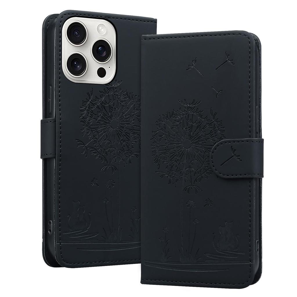 Wrist Strap 3D Emboss Flower Cat Leather Phone Wallet Case Book Kickstand For iPhone 16 15 Pro Samsung Redmi Google Oppo Magnetic Card Slot Flip Cover