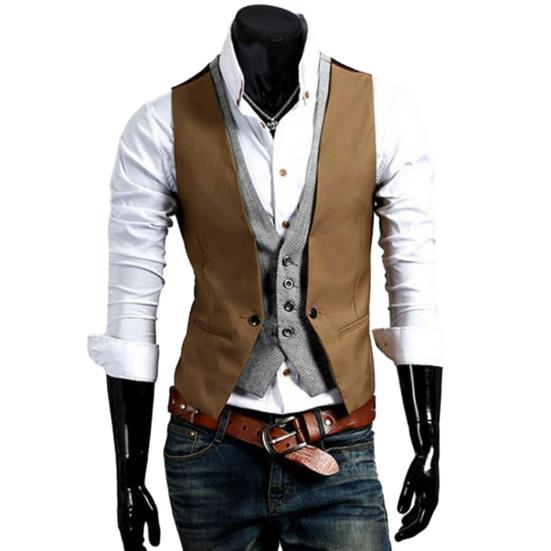 Obleková vesta s jednoduchým výstřihem do V Vynikající řemeslné zpracování Falešná dvoudílná pánská vesta Pracovní oděvy