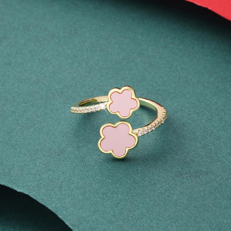 Gold Color Clover New in Rings for Women Cubic Zirconia Adjustable Daily Simple  Women's Ring Flower Fashion Accessories