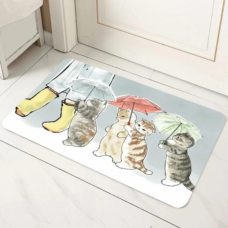 Cute Cat Pattern Door Mat Decoration Home Bathroom Mats Suitable for Various Environments Non-slip Resistant To Dirt Carpet