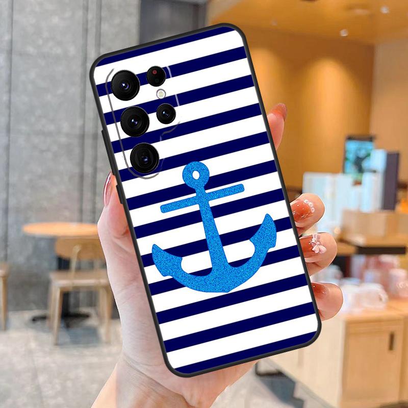 

Stripes Anchor Boat Ship Wheel Phone Case For Samsung Galaxy S25 S24 S22 S21 S20 S23 Ultra S9 S10 Plus S25 FE Back Cover Galaxy S21Ultra