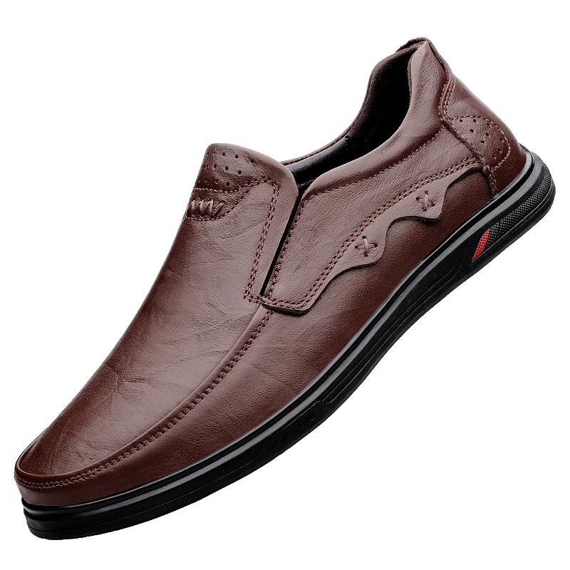Fashion Male Business Loafers Classic Slip on Flats Casual Footwear New Antiskid Driving Shoes Genuine Leather Men Boat Shoes Breathabl