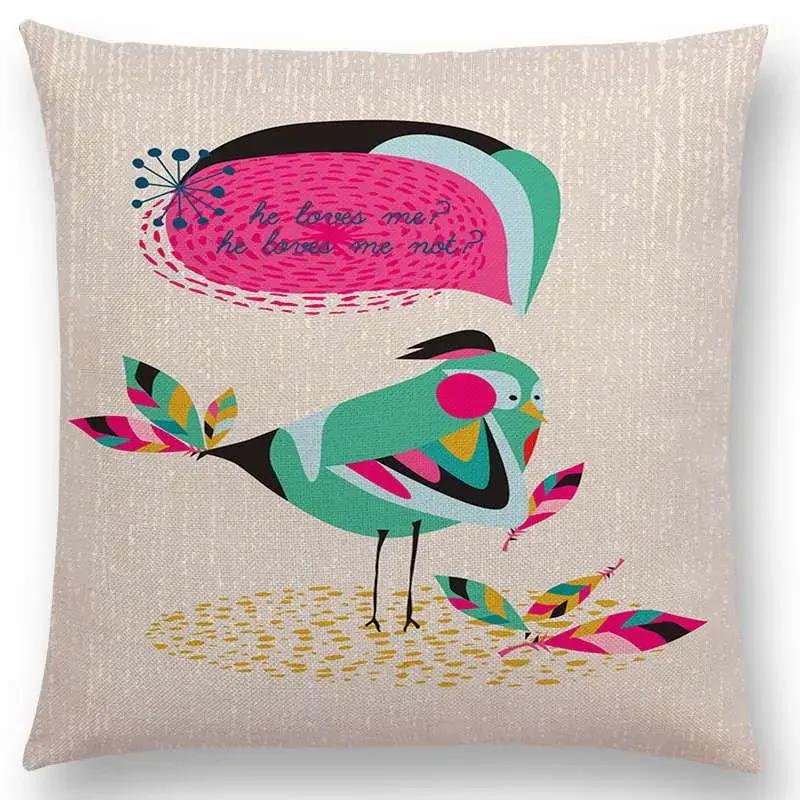 Cartoon Sofa Überwurf Kissenbezug Bunte Tiere Vogel Katze Reh Pfau Eule Blumen Lied Kissenbezug
