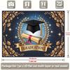 Elegant Graduation Backdrop, Regal Blue and Gold Design with Cap, Diploma and Laurels, Festive Commencement Wall Decor