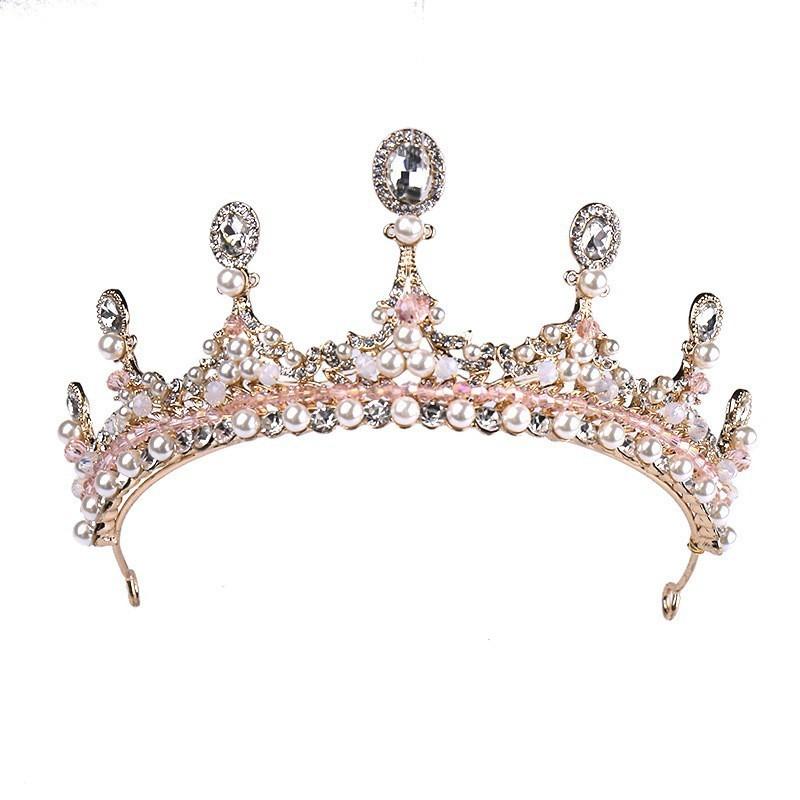 Europejska i Amerykańska Korona Ślubna Nakrycie Głowy Inkrustowane Diamentami Perłowa Półkorona Dodatek do Włosów Studio Follow Up Makijaż Sukienka Korona Księżniczki Dodatek