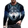 Bold Wolf Print Long Sleeve T-Shirt, Stylish Casual Streetwear