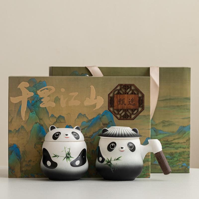 Guochao Merchandise Panda Cup Ceramic Cup Tea Coffee Cup Filter Cup Engraving Name Surname Cup