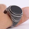 Retro Handmade Turkish Signet Rings For Men Vintage Ancient Silver Color Carved Black Zircon Ring Punk Motor Biker Jewelry Gifts