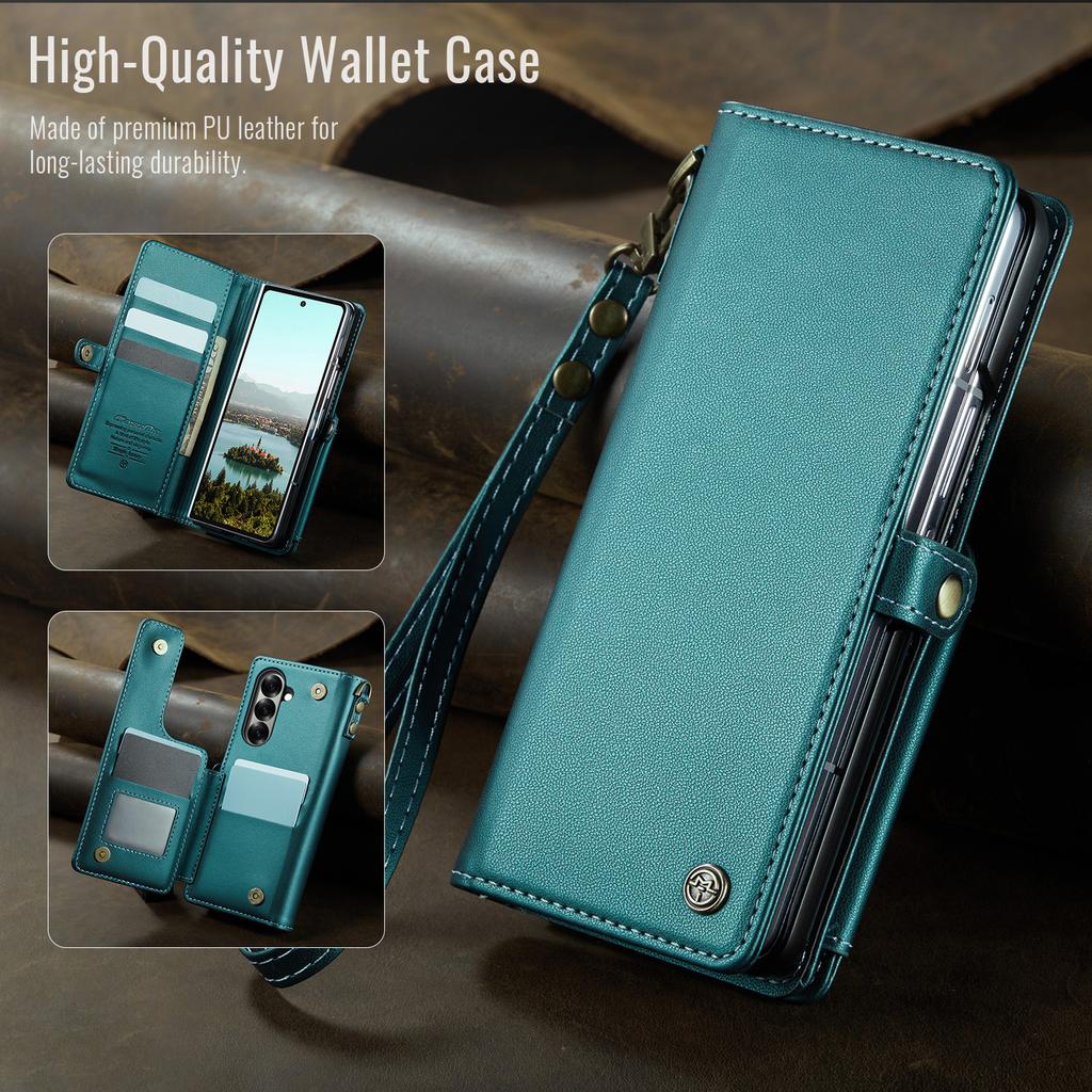 Premium Leather Case for Samsung Galaxy Z Fold 7 Fold6 Lanyard Card Holder Wallet RFID Blocking Protection Anti-drop Phone Cover