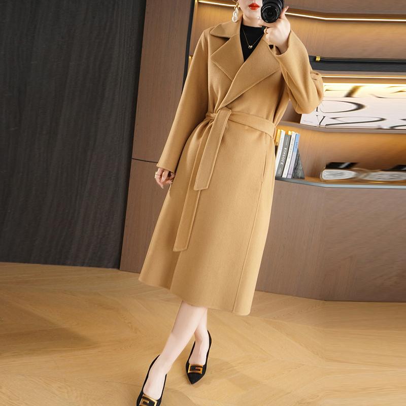 Dámský kabát ze 100% vlny MODERNÍ NOVINKA SAGA Podzimní vlněný dlouhý kabát Ručně vyrobený hráškový kabát Zimní teplá vlněná dlouhá bunda