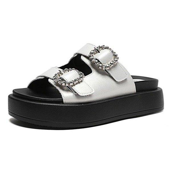 

Повседневные шлепанцы на толстой подошве для женской летней обуви 2025 новинка с высокими стразами супермягкие сандалии-маффины противоскользящие 35