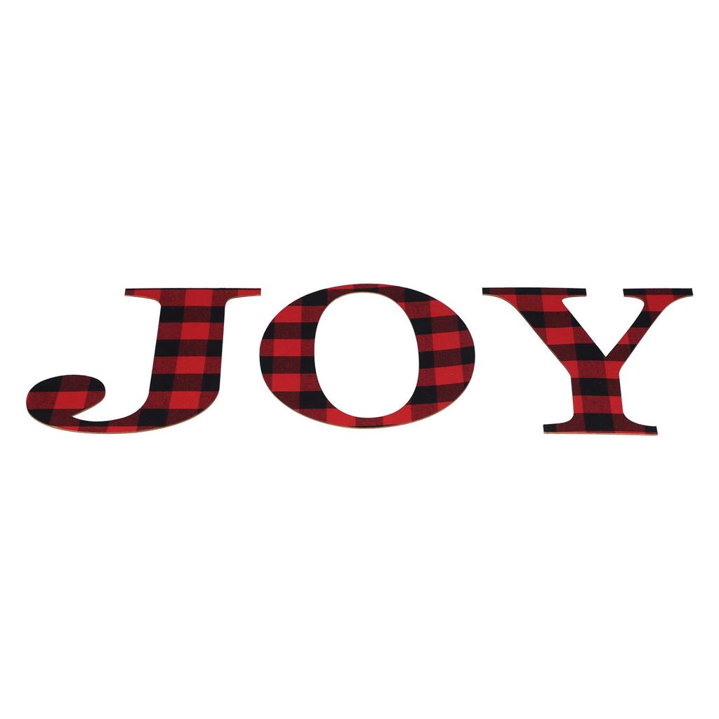 Znak z drewnianych liter Joy Shape Czarny Czerwony Plaid Wiszący na ścianie Znak literowy do dekoracji świątecznych
