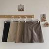 Women's 2023 Autumn/Winter Black PU Leather A-Line Short High Waist Skirt