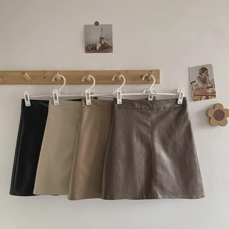 Dámská černá PU kožená sukně A-Line podzim/zima 2023 s vysokým pasem