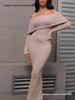 Women's One-Shoulder Knit Beach Dress - Long Sleeve European & American Style