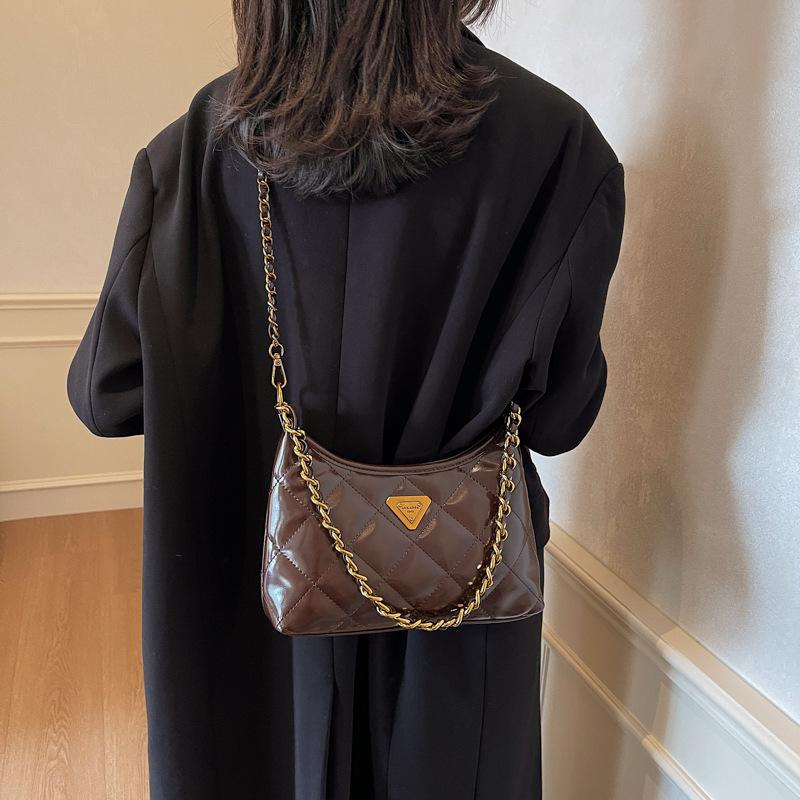 

Bag 2025 new fashion diamond chain bag going out casual versatile women s shoulder messenger bag 24*7*18 темно-коричневого кольору