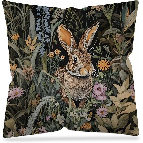 Vintage Floral Deer Pillow Covers, Cottagecore Room Home Decor, Art Nouveau Botanical Forest Deer Decorative Pillow Covers for Home Bedroom Living
