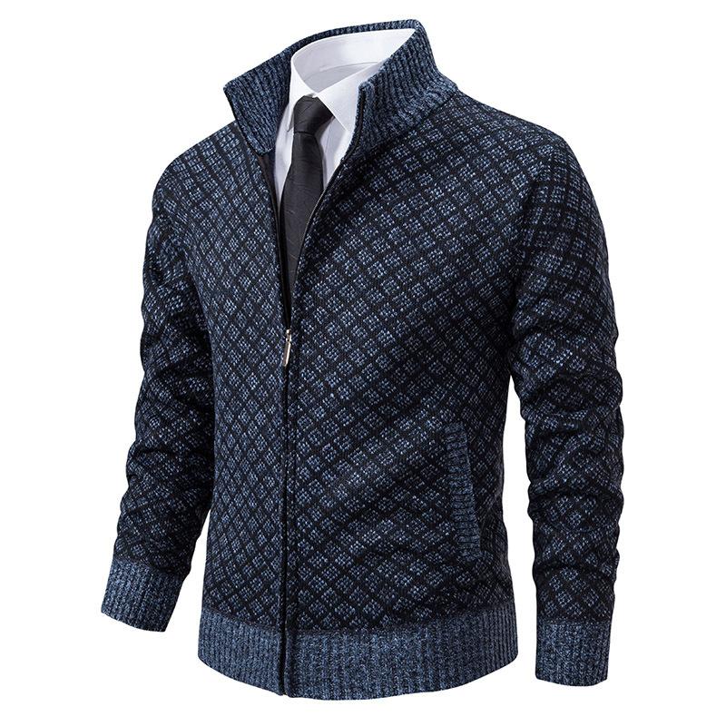Herbst und Winter Herren Modische Karojacke Trendiger Stehkragen Slim Langarm Lässiger Pullover Top