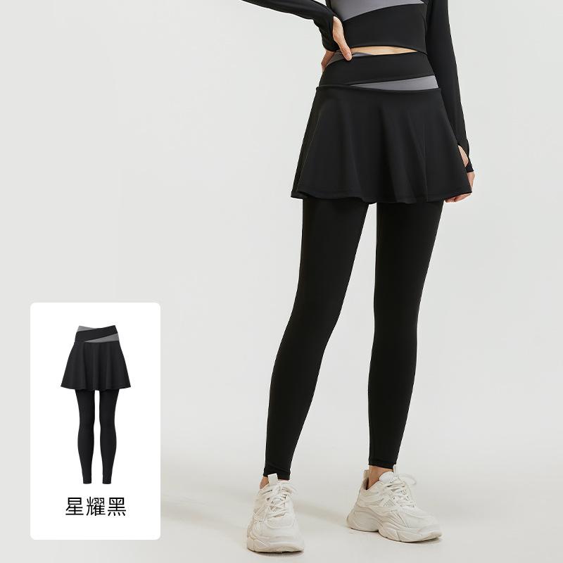 Juyitang Color Matching Fake Two-piece Culottes, High Waist, Belly and Thin Fitness Wear, Anti-light Yoga Pants for Women