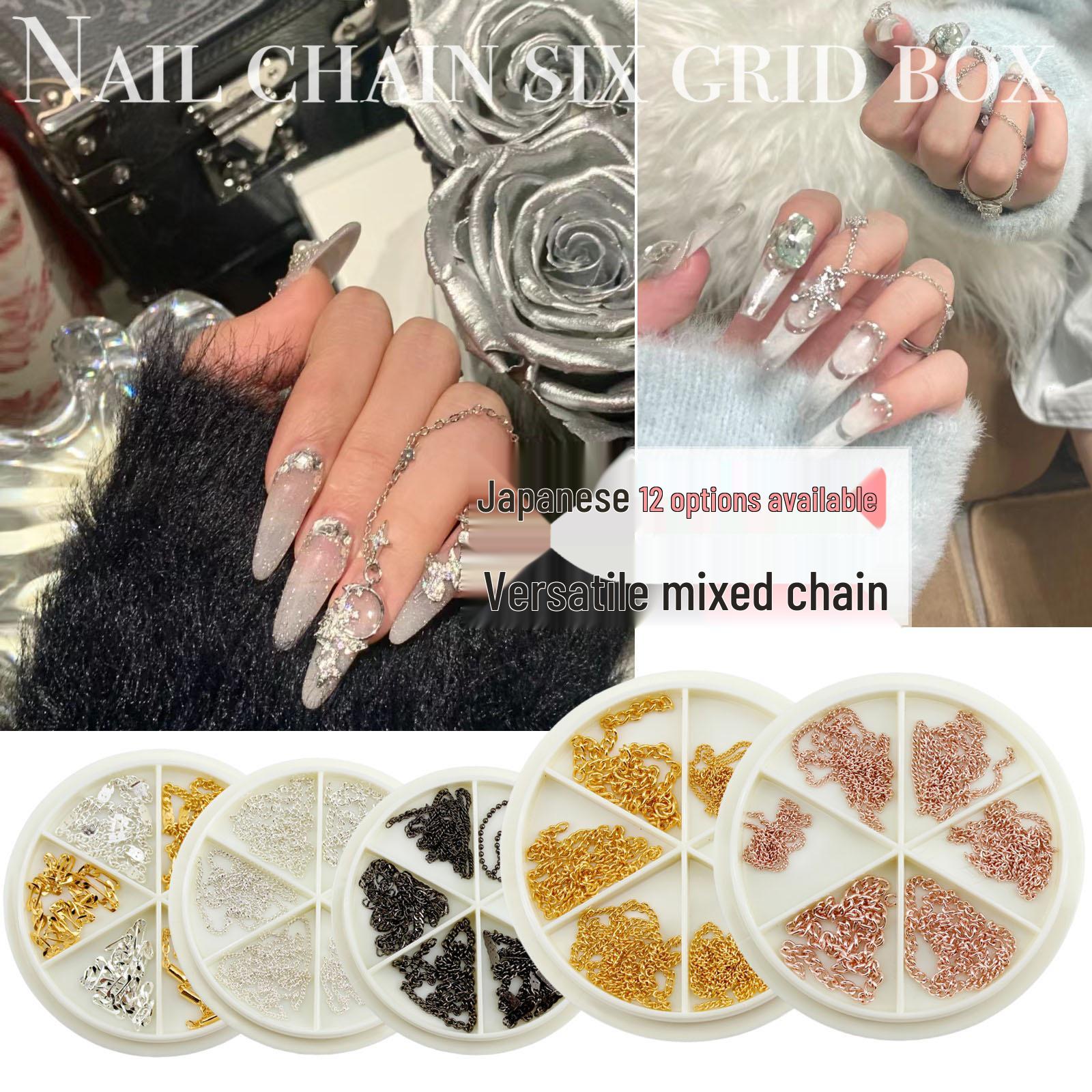 

Ultra-Fine Metal Nail Art Steel Beads Chain: 6-Grid Mixed Turntable Decoration