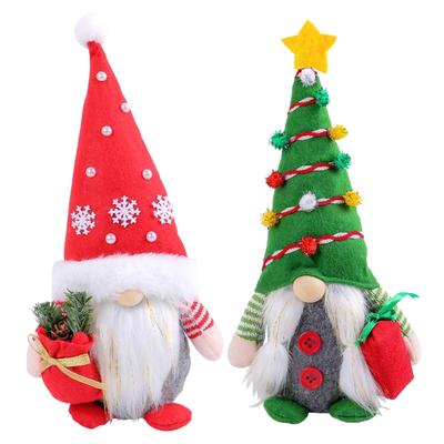Christmas Gnomes Plush Doll Decoration No Face Gnomes Doll with Present Bag Green Holiday Theme Homes Decoration