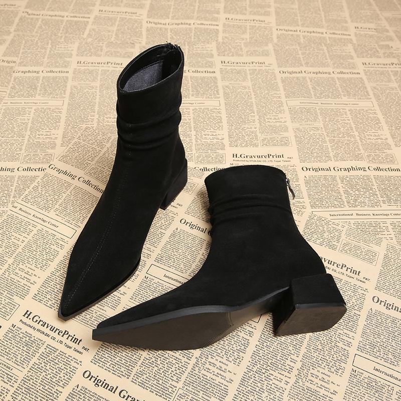 Fashion Autumn Winter Pointed Toe Women Ankle Boots Comfort Square Low Heel Shoes Modern Short Botas Para Mujer