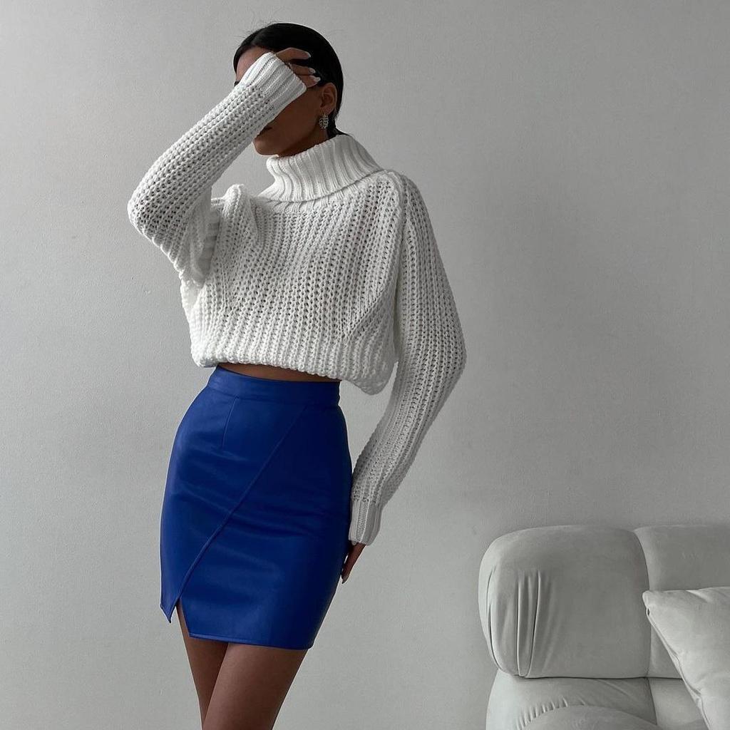 Autumn Winter Vintage Loose Long Sleeve Top Solid Color Pullover Knitwear Stand Collar Sweater