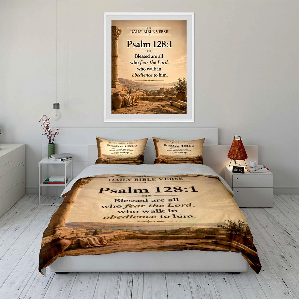 Psalm 128:1 Daily Bible Verse Bedding Set Bedding Set (1 Duvet Cover, 2 Pillowcases, Duvet Not Included)