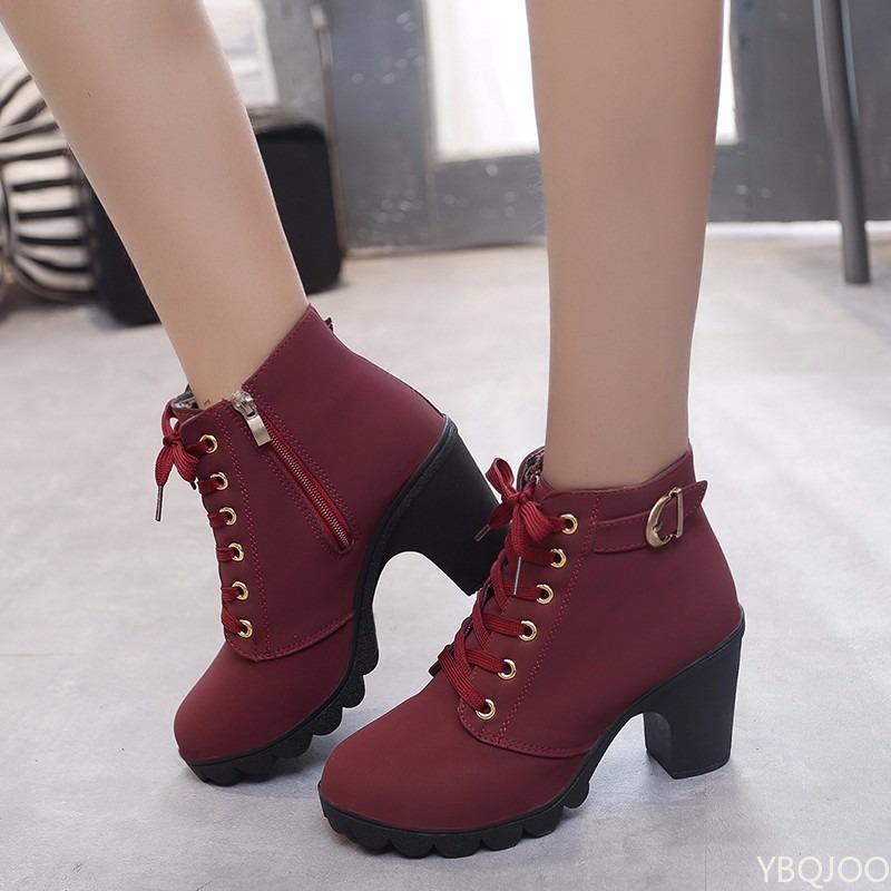 New Spring Winter Fashionable versatile Women Boots Lace-up Fashionable versatile Ladies Shoes comfortable High Heels Boots