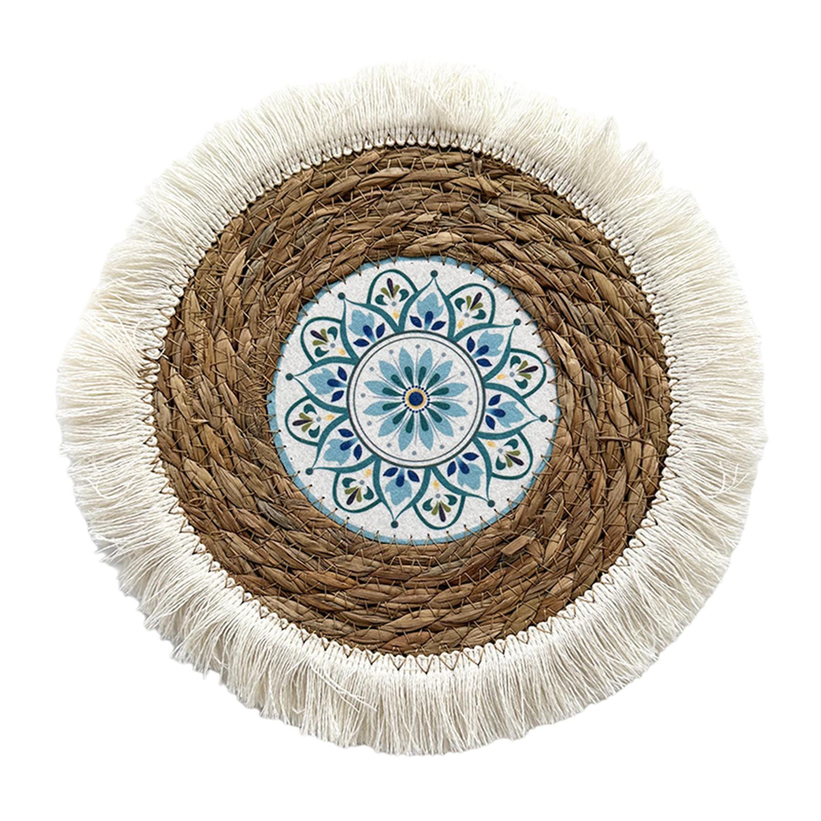 

Beautiful Grass Weave Panel Unique Hangings Woven Plate Wall Decorations Boho Straw Rattan Round Basket Decorations 15