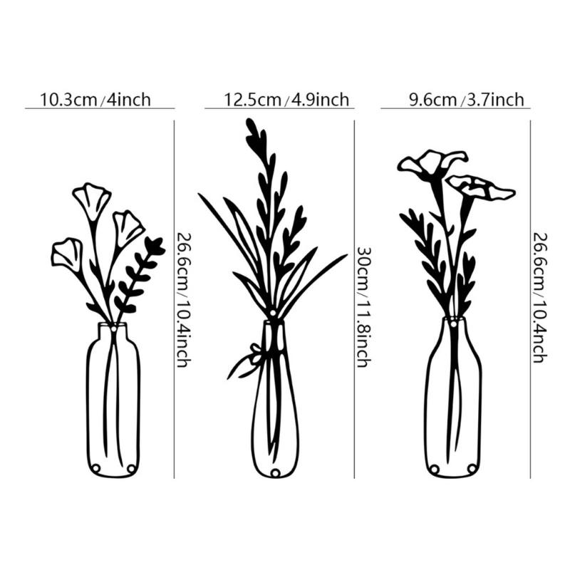 Flower Vase Wall Decorations Metal Flower Vase Sculpture HollowOut Wall Sign Sculpture Hangings Decorations for Bedroom