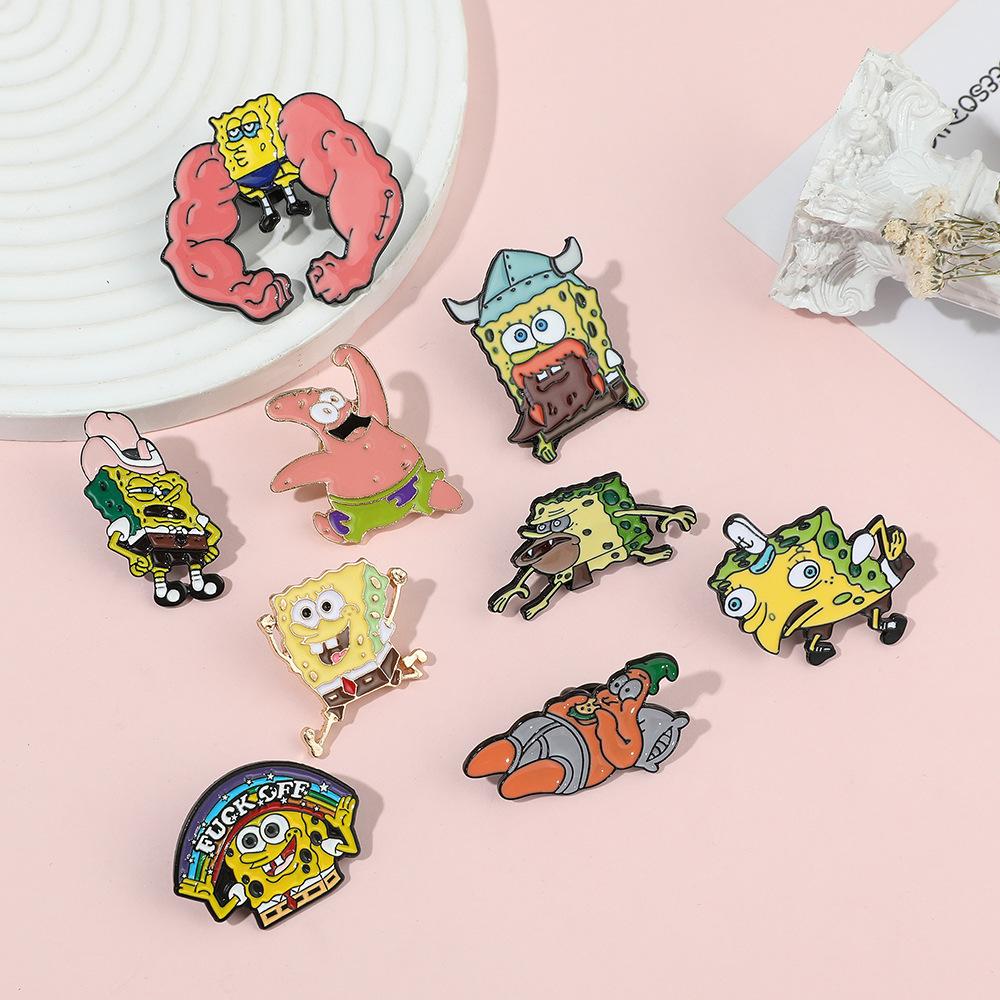 Creative European and American Popular SpongeBob SquarePants Patrick Star Funny Happy Cute Metal Badge, Brooch