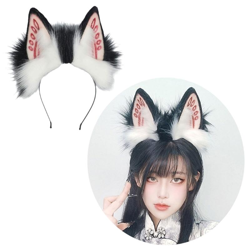 Faux Furs Bunnies Ears Headband Tail Animal Bunnies Costumes for Christmas Halloween Cosplay Party Costume Accessories