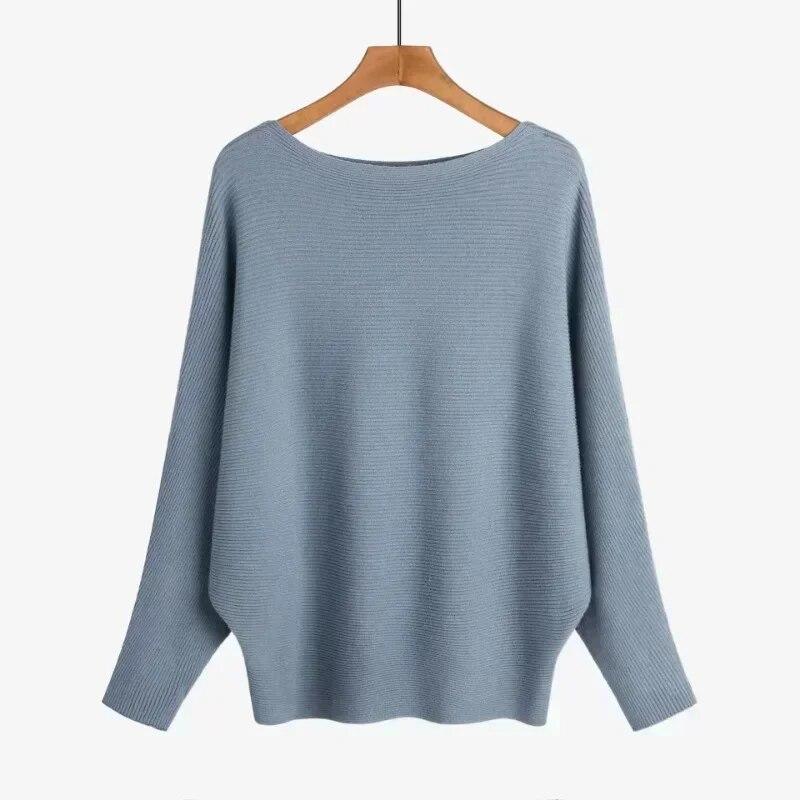 Элегантный офисный женский свитер, повседневные трикотажные топы с длинными рукавами «летучая мышь», осенняя свободная женская одежда, зимние пуловеры с разрезным вырезом 29627 One Size